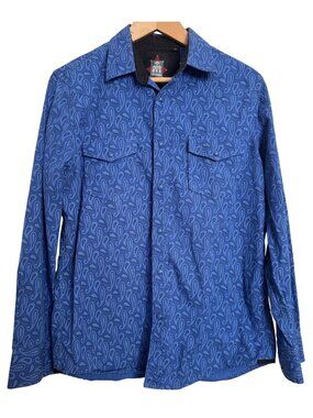 TM Exposure Western Shirt Size Medium Snap Button Up EUC Blue Black